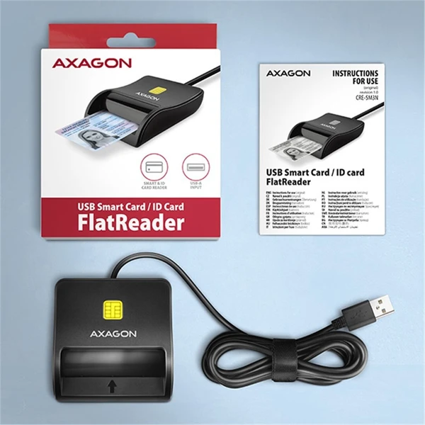 AXAGON CRE-SM3N USB-A FlatReader čítačka kontaktných kariet Smart card (eObčanka), kábel 1.3m - Čítačky čipových kariet - Obrázok VMS6000701