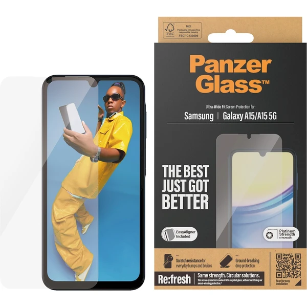 PanzerGlass Ultra-Wide Fit ochranné sklo Samsung Galaxy A15/A15 5G s inštalačným rámčekom - Ochranné fólie a sklo - Obrázok VR51000P01