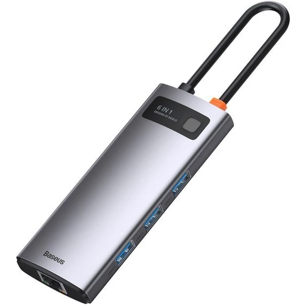 BASEUS HUB Metal Gleam Series 6-in-1 Multifunctional Type C Docking Station CAHUB-CV0G Gray - USB huby - Obrázok VS51000701