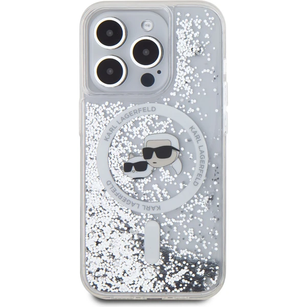 Karl Lagerfeld Liquid Glitter Karl and Choupette Heads MagSafe zadný kryt pre iPhone 15 Pro Max číry - Puzdra - Obrázok VUS6000L01