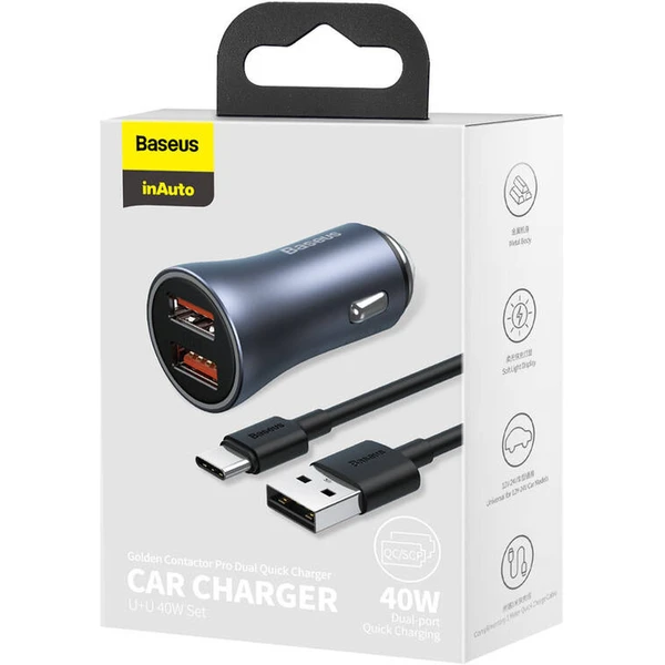Baseus Golden Contactor Pro 40W USB-C nabíjačka do auta šedá - Nabíjačky - Obrázok VXTL000K01
