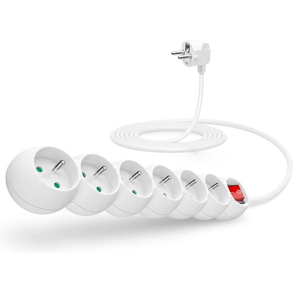 CONNECT IT predlžovací kábel 230V 6 zásuviek s vypínačom 3m biely - Zásuvky - Hlavný obrázok