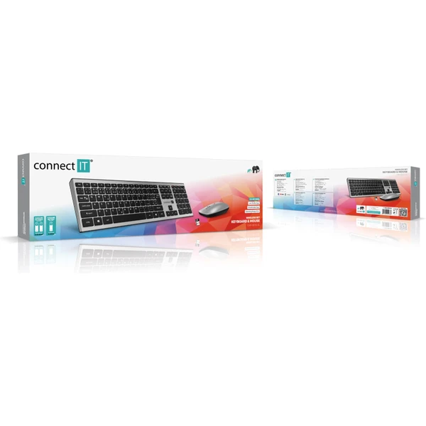 CONNECT IT Combo bezdrôtová strieborná klávesnica + myš, (+2x A - Klávesnicové sety - Obrázok W0N0000P01