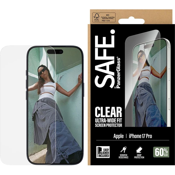 PanzerGlass® SAFE Ultra-Wide Fit sklo Apple iPhone 17 Pro s inštalačným rámčekom - Ochranné fólie a sklo - Hlavný obrázok