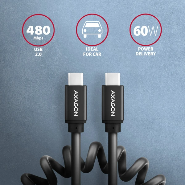 AXAGON BUCM-CM20TB TWISTER USB-C/USB-C napájací kábel 60W 1,1m čierny - Káble a redukcie - Obrázok W1P0000K01