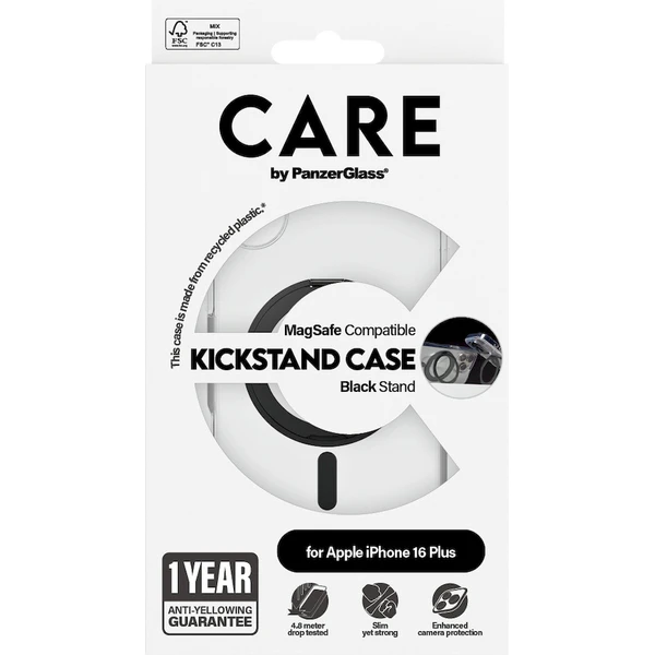 PanzerGlass® CARE kryt Apple iPhone 16 Plus MagSafe KickStand číry/čierny - Puzdra - Obrázok W208000P01