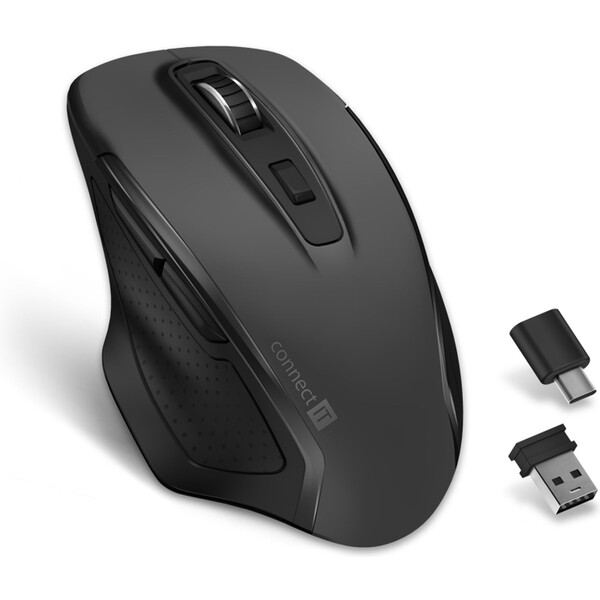CONNECT IT Dual SmartSwitch bezdrôtová myš, USB-A + C (+1x AA batéria zadarmo) sivá