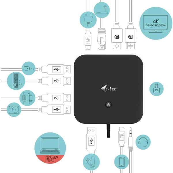 i-tec USB-C Dual Display Docking Station with Power Delivery 100 W - Dokovacie stanice - Obrázok W49B000501