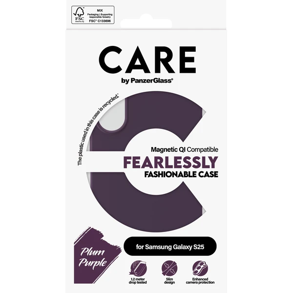 PanzerGlass® CARE kryt Samsung Galaxy S25 Fearlessly fialový (Plum Purple) QI - Puzdra - Obrázok W4FC000J01
