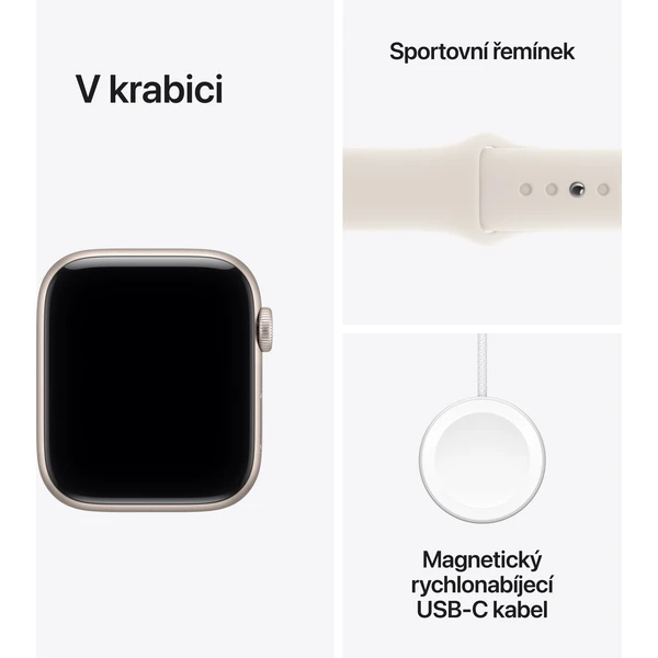 Apple Watch SE 3 (2025) 40mm Hviezdne biely hliník s hviezdne bielym športovým remienkom M/L - Inteligentné hodinky - Obrázok W4PH000K01