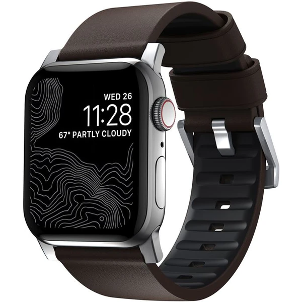 Nomad Active Strap Pro hydrofóbny kožený remienok Apple Watch 49/46/45/44/42mm hnedý/strieborný - Remienky - Hlavný obrázok