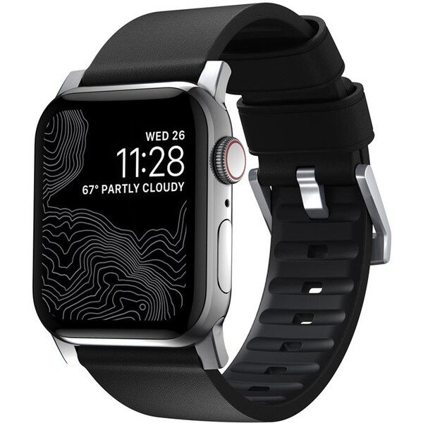 E-shop Nomad Active Strap Pre hydrofóbny kožený remienok Apple Watch 49/45/44/42mm čierny/strieborný