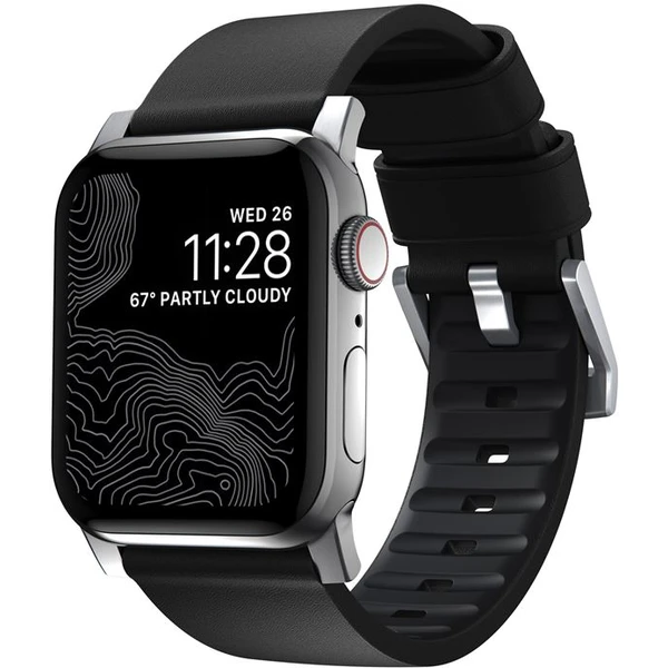 Nomad Active Strap Pre hydrofóbny kožený remienok Apple Watch 49/45/44/42mm čierny/strieborný - Remienky - Hlavný obrázok