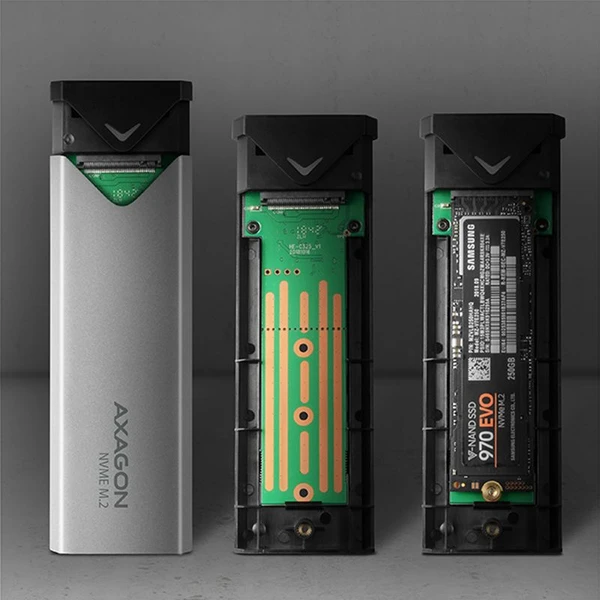 AXAGON EEM2UG2 USBC 3.2 Gen 2 M.2 NVMe SSD kovový box dĺžka 42 až 80 mm - Externé boxy - Obrázok W77HF00101