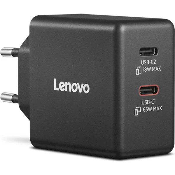 Lenovo Dual USB-C 65W GaN nabíjací adaptér čierny - Nabíjačky - Obrázok W7BM000K01