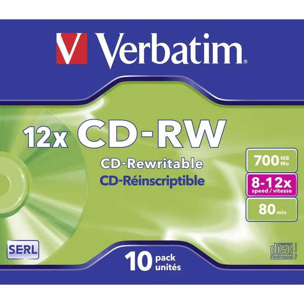 VERBATIM CD-RW(10 ks)Jewel/High Speed/8x-12x/DLP/700MB - Optické disky - Obrázok W7P2000P01