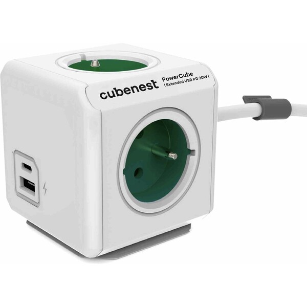 CubeNest PowerCube Extended USB PD 20W, A + C, 1.5m kábel, zelená