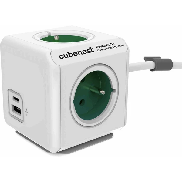 CubeNest PowerCube Extended USB PD 20W, A + C, 1.5m kábel, zelená - Zásuvky - Hlavný obrázok