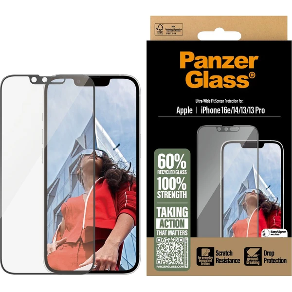 PanzerGlass® Ultra-Wide Fit sklo Apple iPhone 17e/16e/14/13/13 Pro s inštalačným rámčekom - Ochranné fólie a sklo - Obrázok W8GD000J01