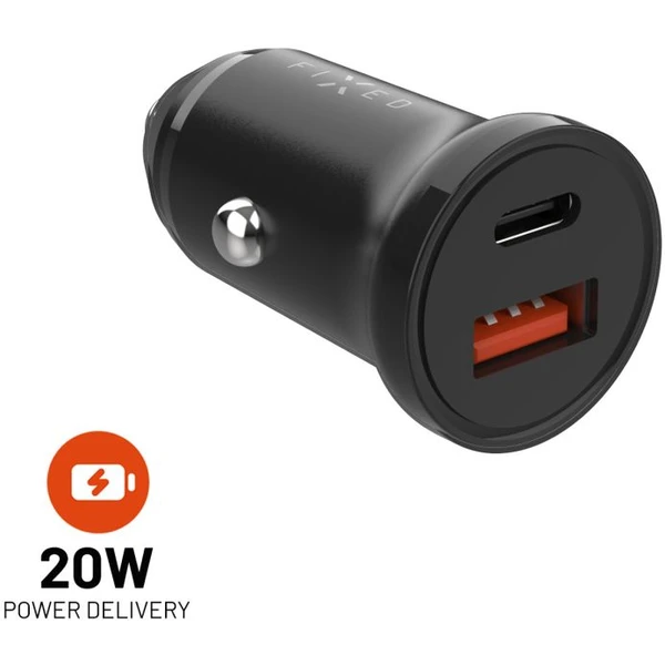 FIXED autonabíjačka s USB-C a USB výstupom a podporou PD, 20W čierna - Nabíjačky - Hlavný obrázok
