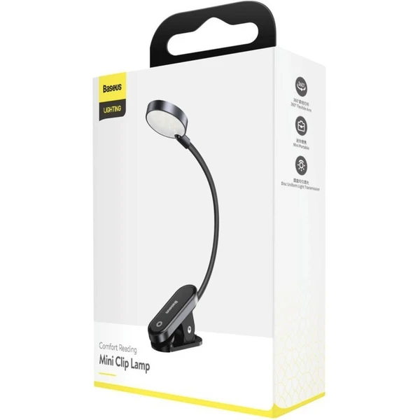 Baseus Mini LED lampička na čtení s klipem černá - Lampičky - Obrázok WA3P600301
