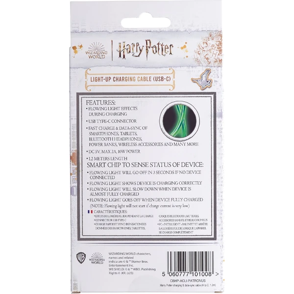 Lazerbuilt Harry Potter - Patronus USB-A/USB-C svietiaci napájací kábel 10W 1,2m zelený - Káble a redukcie - Obrázok WA7H000K01