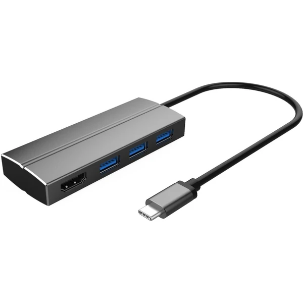 PremiumCord Adaptér USB 3.1 Type-C male na HDMI female + 3x USB 3.0 sivý - USB huby - Hlavný obrázok