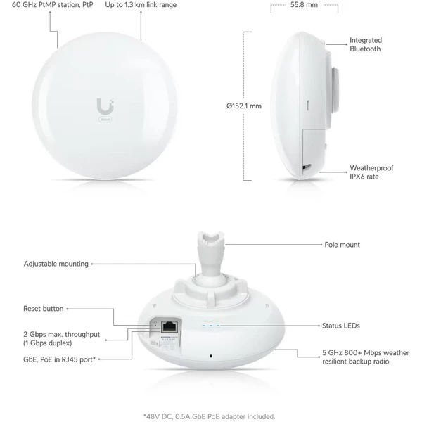 Ubiquiti Wave Pico vonkajší prístupový bod biely - Access pointy - Obrázok WARA000N01