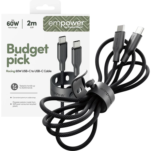 PanzerGlass USB-C/USB-C napájací kábel 60W 2m čierny - Káble a redukcie - Obrázok WB3J000K01