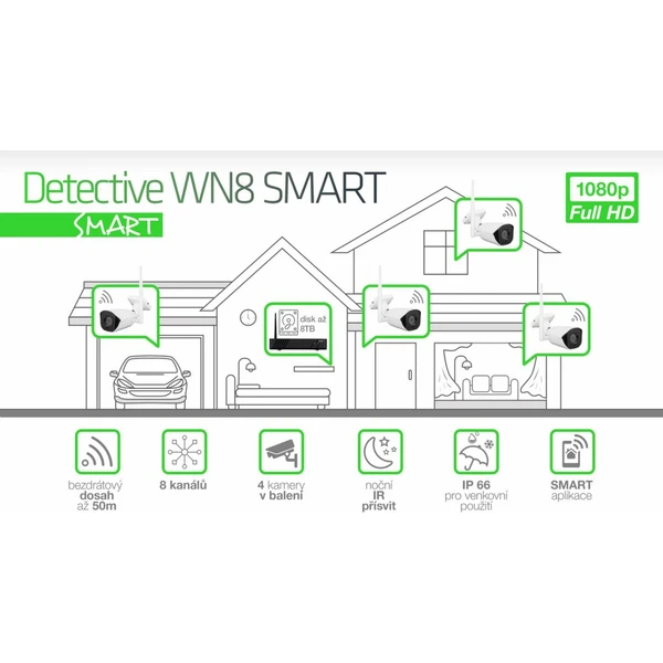 Evolveo Detective WN8 SMART 4 ks biela - IP kamery - Obrázok WC00000J01