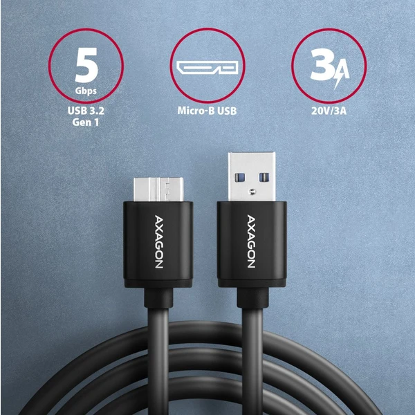 AXAGON MicroUSB-B/USB-A napájací kábel 1m čierny - Káble a redukcie - Obrázok WDD0700301
