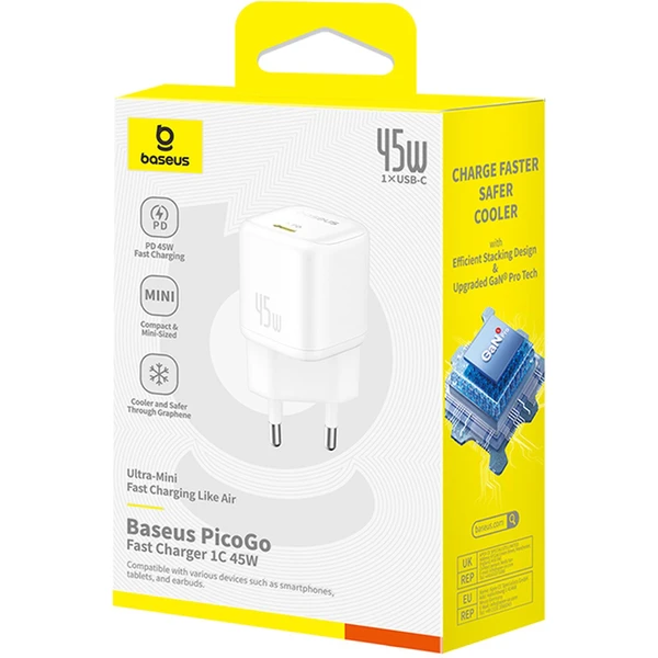 Rýchlonabíjačka do siete Baseus PicoGo GaN 45W USB-C PD biela - Nabíjačky - Obrázok WDGE000L01