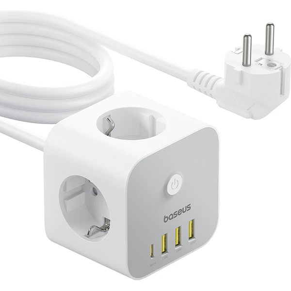 Predlžovací kábel Baseus PowerCombo Cube 3x zásuvka + 3x USB + 1x USB-C 20W 1.5m biely - Nabíjačky - Obrázok WEGE000L01
