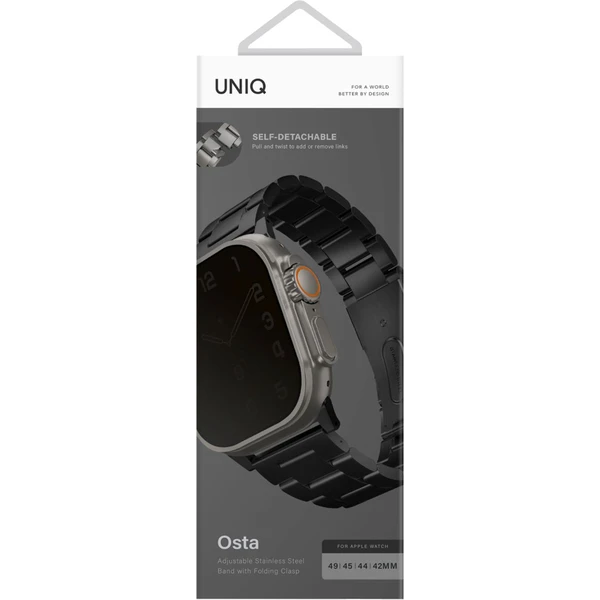 UNIQ Osta článkový oceľový remienok Apple Watch 49/46/45/44/42mm čierny - Remienky - Obrázok WG00000K01