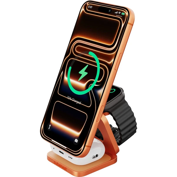 Cubenest SQ312 Ultra Qi2.2 (MagSafe) 3v1 nabíjačka (35W) oranžová (Limited Edition) - Nabíjačky - Hlavný obrázok