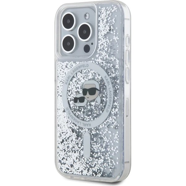 Karl Lagerfeld Liquid Glitter Karl and Choupette Heads MagSafe zadný kryt pre iPhone 15 Pre číry - Puzdra - Obrázok WHS6000L01