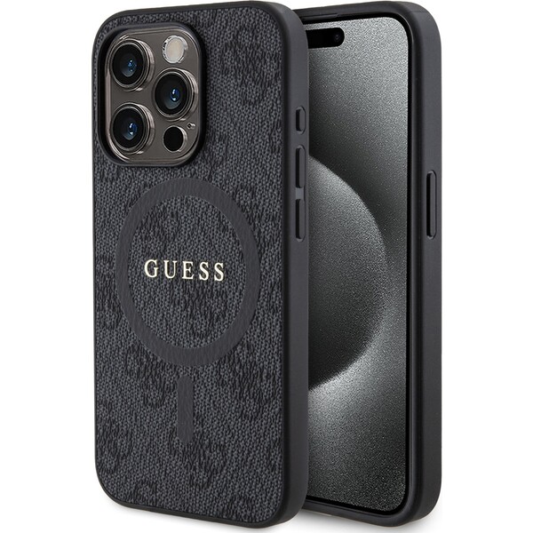 E-shop Guess PU Leather 4G Colored Ring MagSafe kryt iPhone 15 Pre čierny