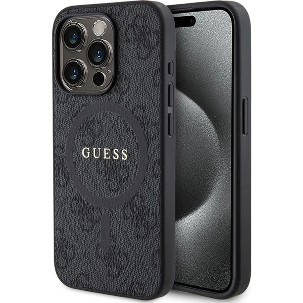 Guess PU Leather 4G Colored Ring MagSafe kryt iPhone 15 Pre čierny - Puzdra - Hlavný obrázok