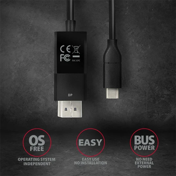 AXAGON USB-C/DisplayPort 1.2 kábel 4K 1,8m čierny - Káble a redukcie - Obrázok WI7HF00101