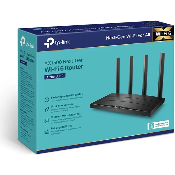 TP-Link Archer AX12 Wi-Fi 6 router čierny - Wi-Fi routery - Obrázok WK20000O01