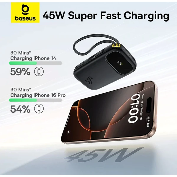 Baseus EnerFill FC31 Qpow 3 20000mAh powerbanka, 45W, s káblom USB-C a Lightning čierna - Powerbanky - Obrázok WMBQ000K01