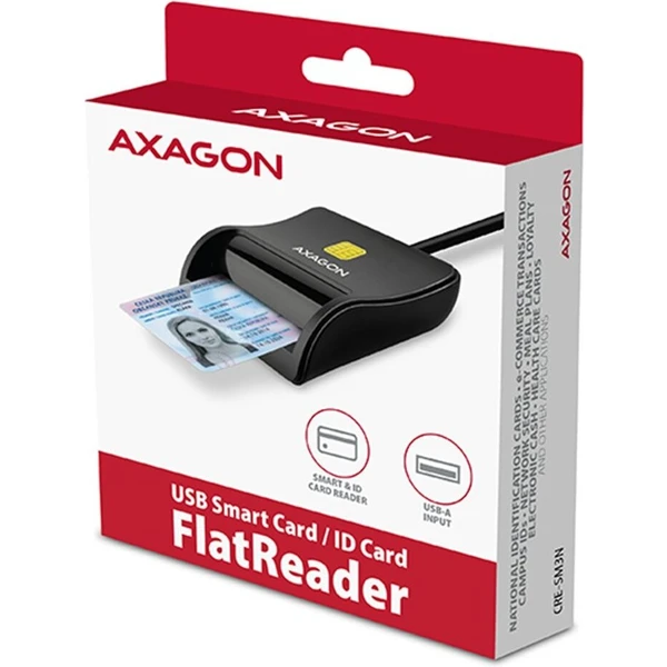 AXAGON CRE-SM3N USB-A FlatReader čítačka kontaktných kariet Smart card (eObčanka), kábel 1.3m - Čítačky čipových kariet - Obrázok WMS6000701