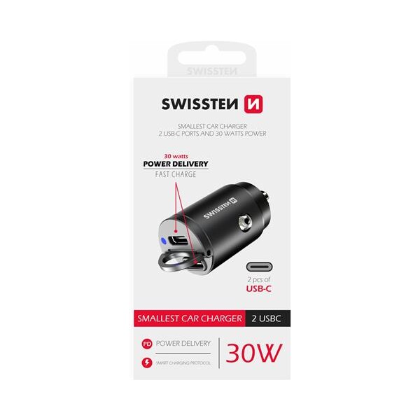 Swissten CL Adaptér PD 2x USB-C 30W nano autonabíjačka čierna