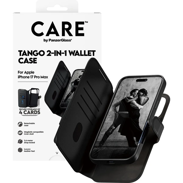PanzerGlass® CARE Tango 2v1 Wallet púzdro s MagSafe Apple iPhone 17 Pro Max čierne - Puzdra - Obrázok WOEH000K01