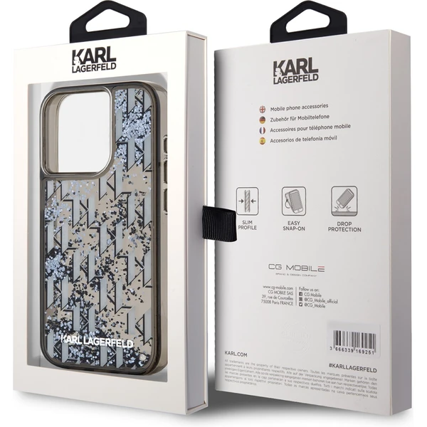 Karl Lagerfeld Liquid Glitter Monogram Gradient zadný kryt pre iPhone 15 Pro Max čierny - Puzdra - Obrázok WWS6000L01