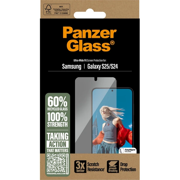 PanzerGlass® Ultra-Wide Fit sklo Samsung Galaxy S25/S24 s inštalačným rámčekom - Ochranné fólie a sklo - Obrázok X0FC000J01