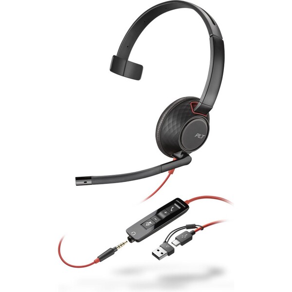 Poly Blackwire 5210 headset + 3.5mm Plug a USB-C/A adaptér