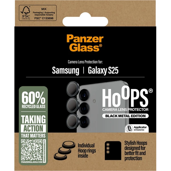 PanzerGlass® Hoops® Samsung Galaxy S25 čierne ochranné krúžky pre šošovky fotoaparátu - Ochranné fólie a sklo - Obrázok X1FC000J01