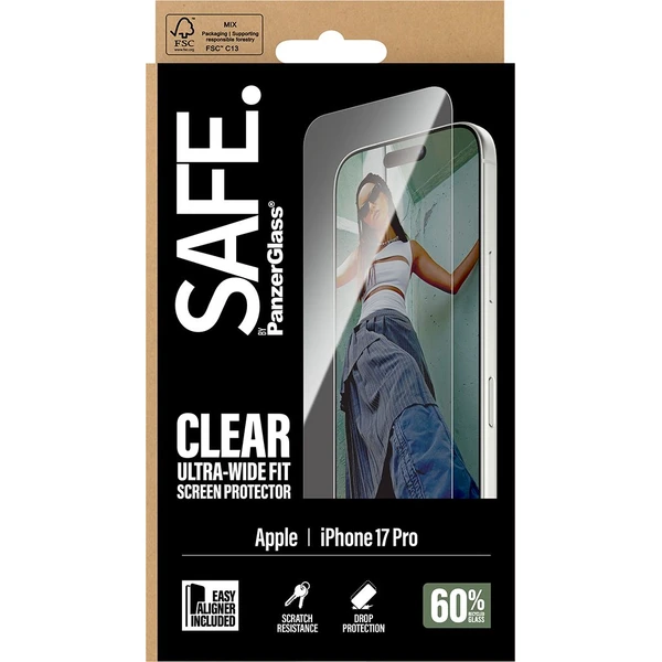 PanzerGlass® SAFE Ultra-Wide Fit sklo Apple iPhone 17 Pro s inštalačným rámčekom - Ochranné fólie a sklo - Obrázok X1KH000K01
