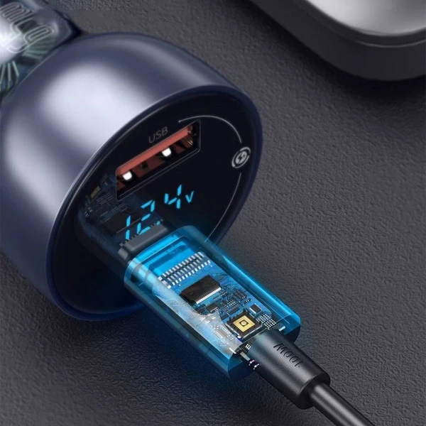 BASEUS car charger USB A + Type C s digitálnym displejom PD3.0 QC4.0 5A 65W CCKX-C0A/VCKX65C dark bl - Nabíjačky - Obrázok X1T5000N01